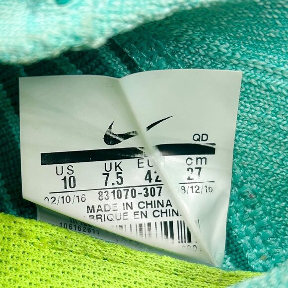 Nike Free Rn Flyknit Hyer Turquoise Athletic Running Shoes Womens 10 - Picture 7 of 9